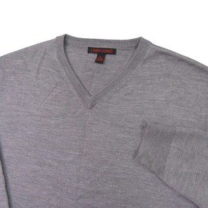 Linea Uomo Mens Pullover V Neck Sweater L Light Gray Cotton Wool‎ Blend Thin